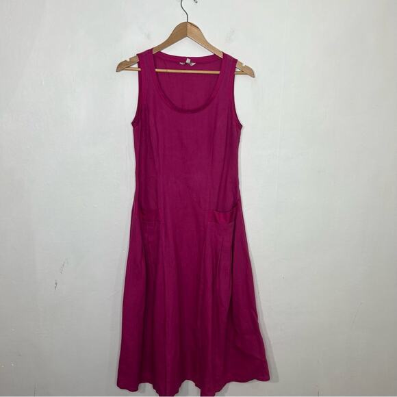J. Peterman Bright Pink Fuchsia Linen Silk Pleated Dress Size 6 - Picture 1 of 14